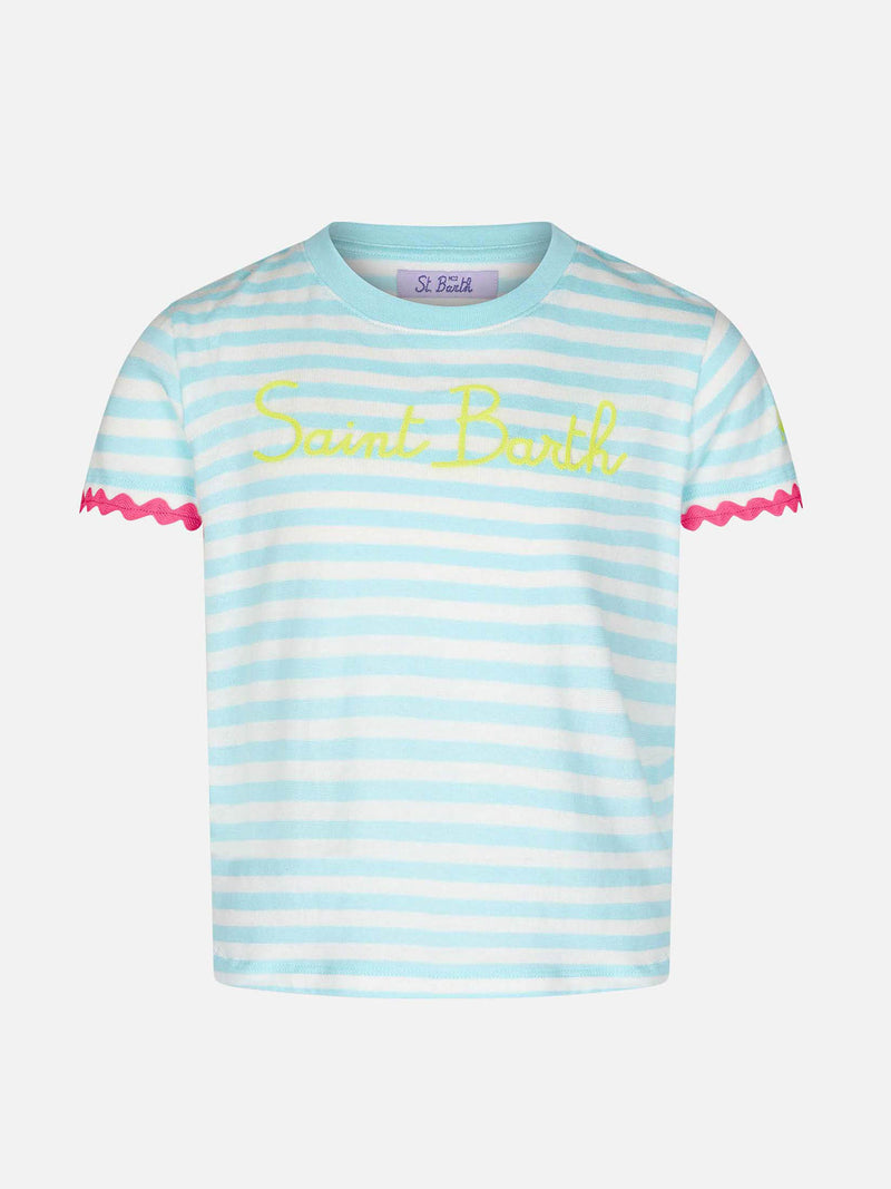 Girl striped t-shirt with Saint Barth embroidery