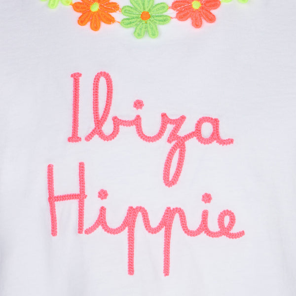 Girl ruffled t-shirt with Ibiza Hippie embroidery