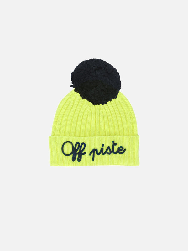 Kids Cashmere blended yellow fluo hat Off Piste embroidery