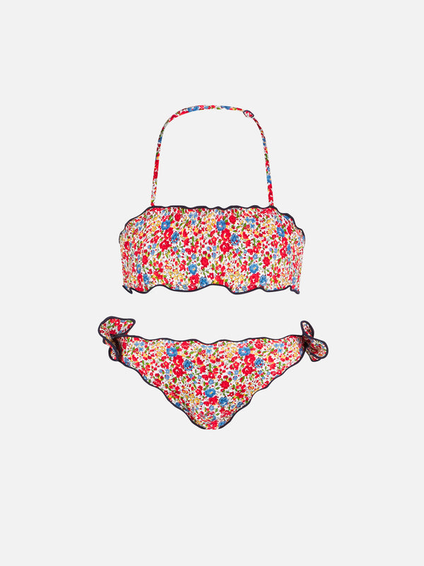 Girl bandeau bikini with multicolor flowers print
