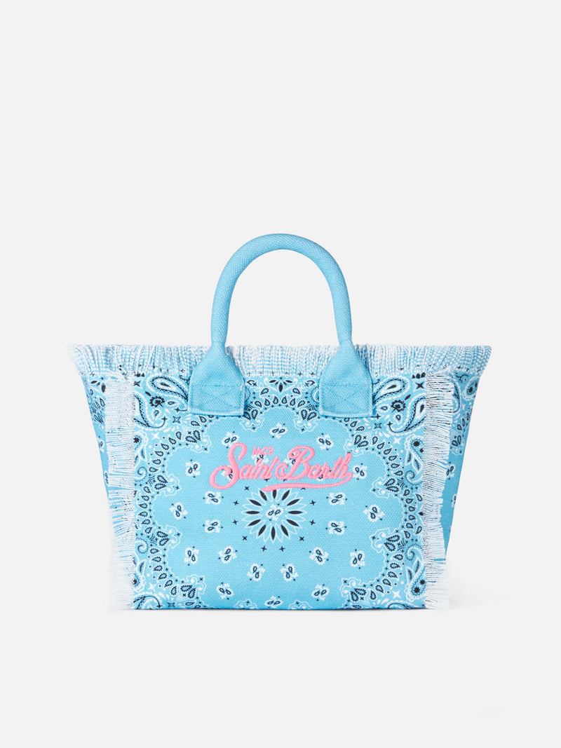 Colette light blue cotton canvas handbag with bandanna print
