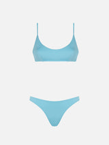 Woman light blue bralette bikini