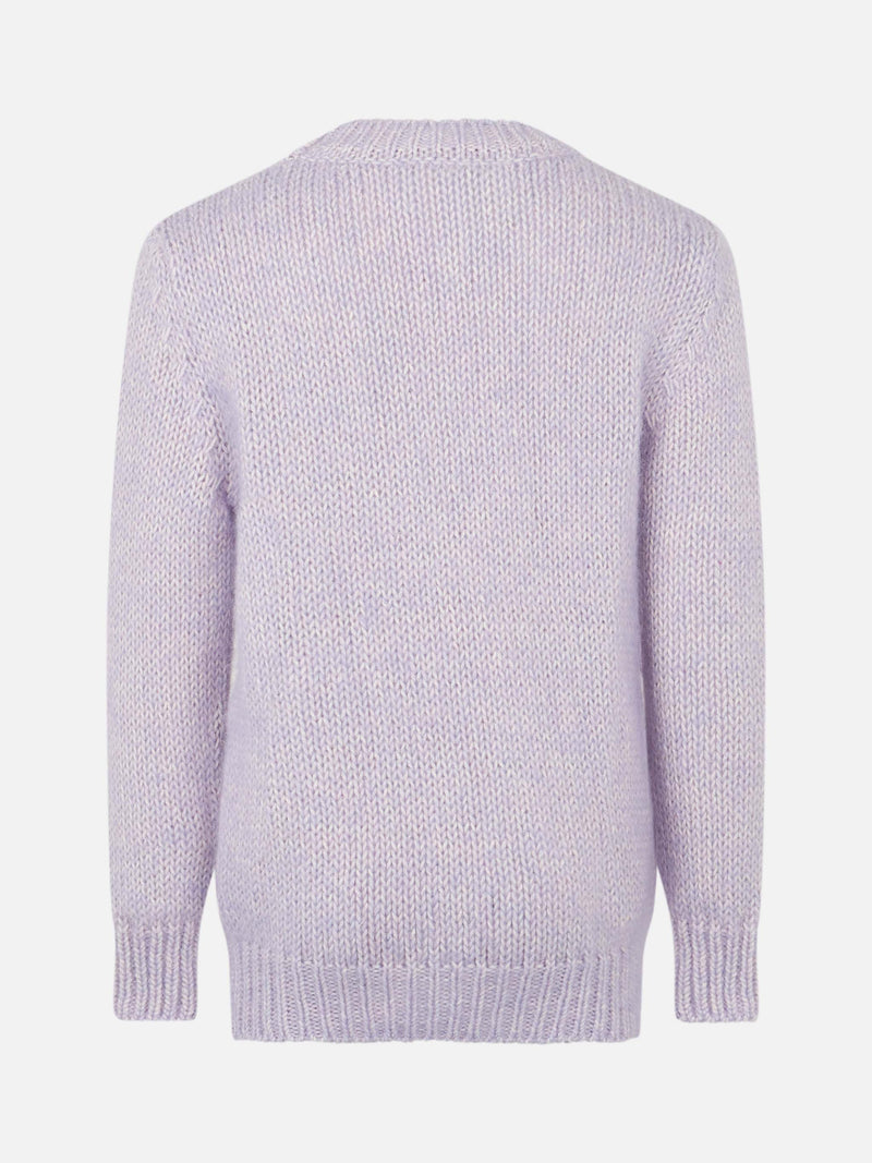 Girl crewneck lilac soft sweater with St. Barth embroidery