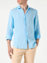 Camicia da uomo Pamplona in lino color azzurro acqua