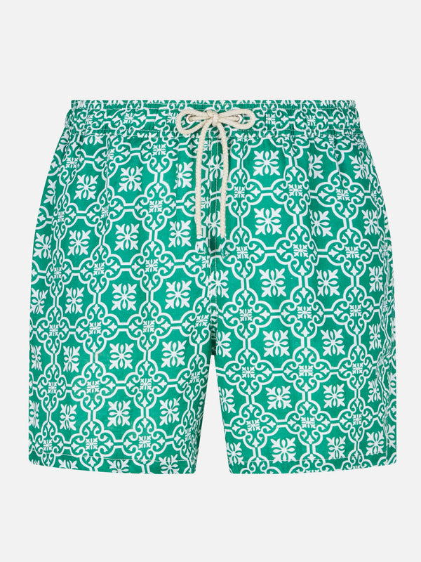 Man linen swim shorts with patterned print
