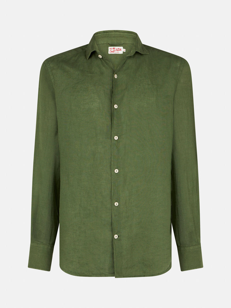 Camicia da uomo in lino verde militare