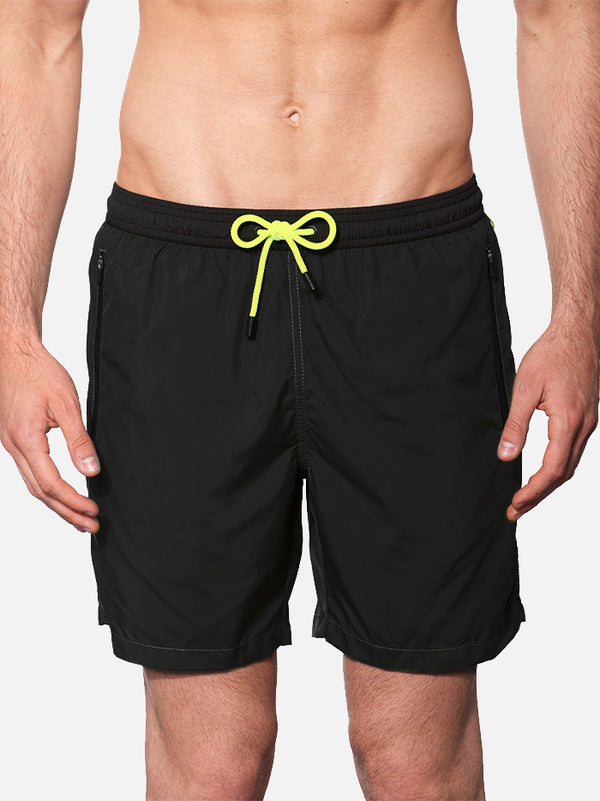 Man black zipped swim shorts