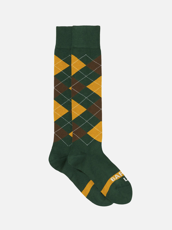 Man long socks with green argyle print