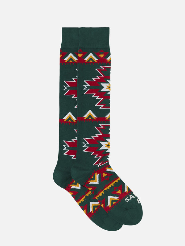 Man long socks with red and yellow ethnic pattern