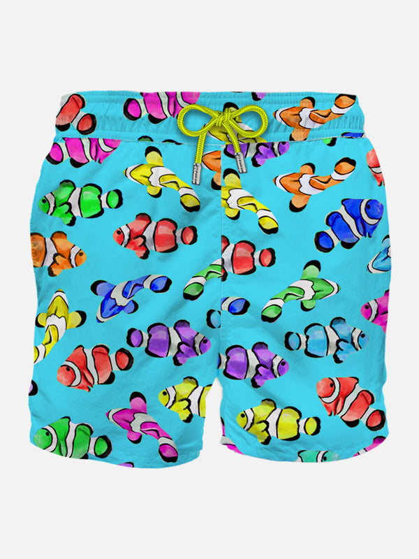 Man classic swim shorts with multicolor clownfish print