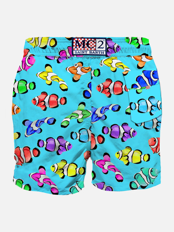 Man classic swim shorts with multicolor clownfish print