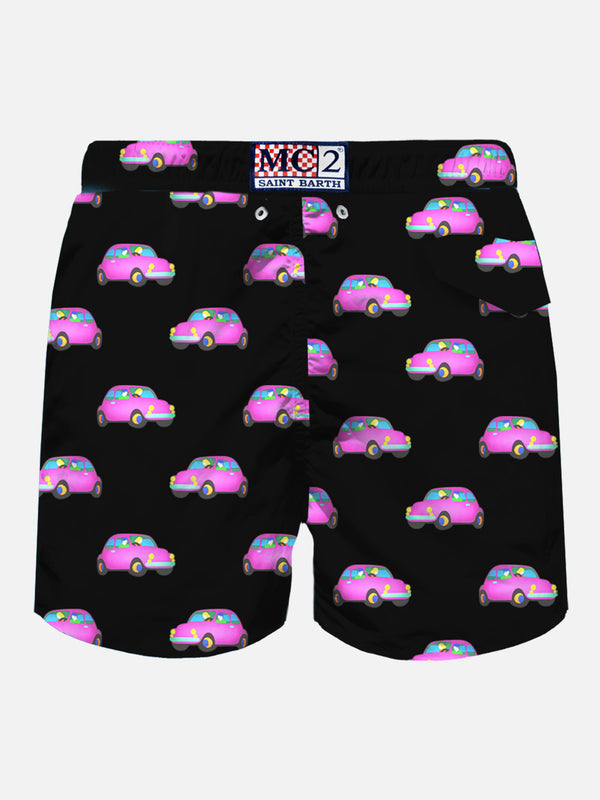 Man light fabric swim shorts with cars print | MARCO LODOLA SPECIAL EDITION