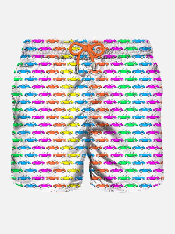 Man lightweight fabric swim-shorts Lighting Micro Fantasy with car print