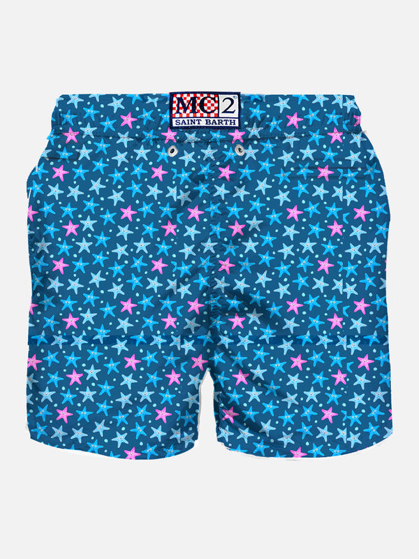 Man lightweight fabric swim-shorts Lighting Micro Fantasy with starfish print