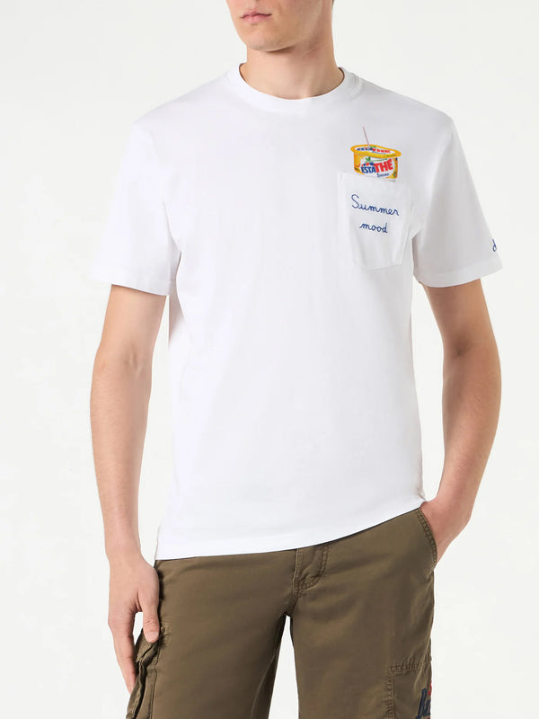 T-shirt da uomo in cotone con stampa e ricamo Estathé summer mood | Estathé® Edizione Speciale