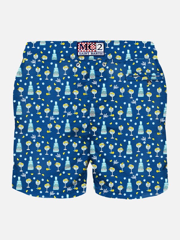 Man light fabric swim shorts with gin Mare all over print | GIN MARE SPECIAL EDITION