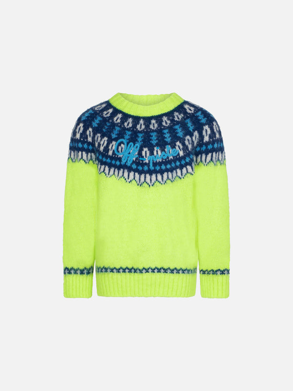 Boy fluo yellow sweater with icelandic jacquard