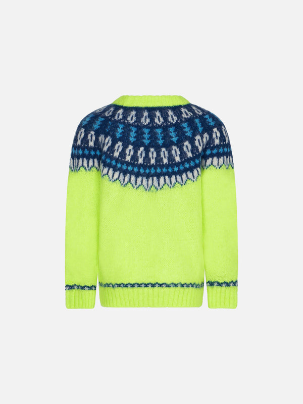 Boy fluo yellow sweater with icelandic jacquard