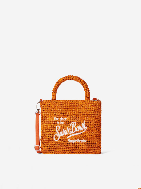 Mini Vanity orange raffia bag with front embroidery