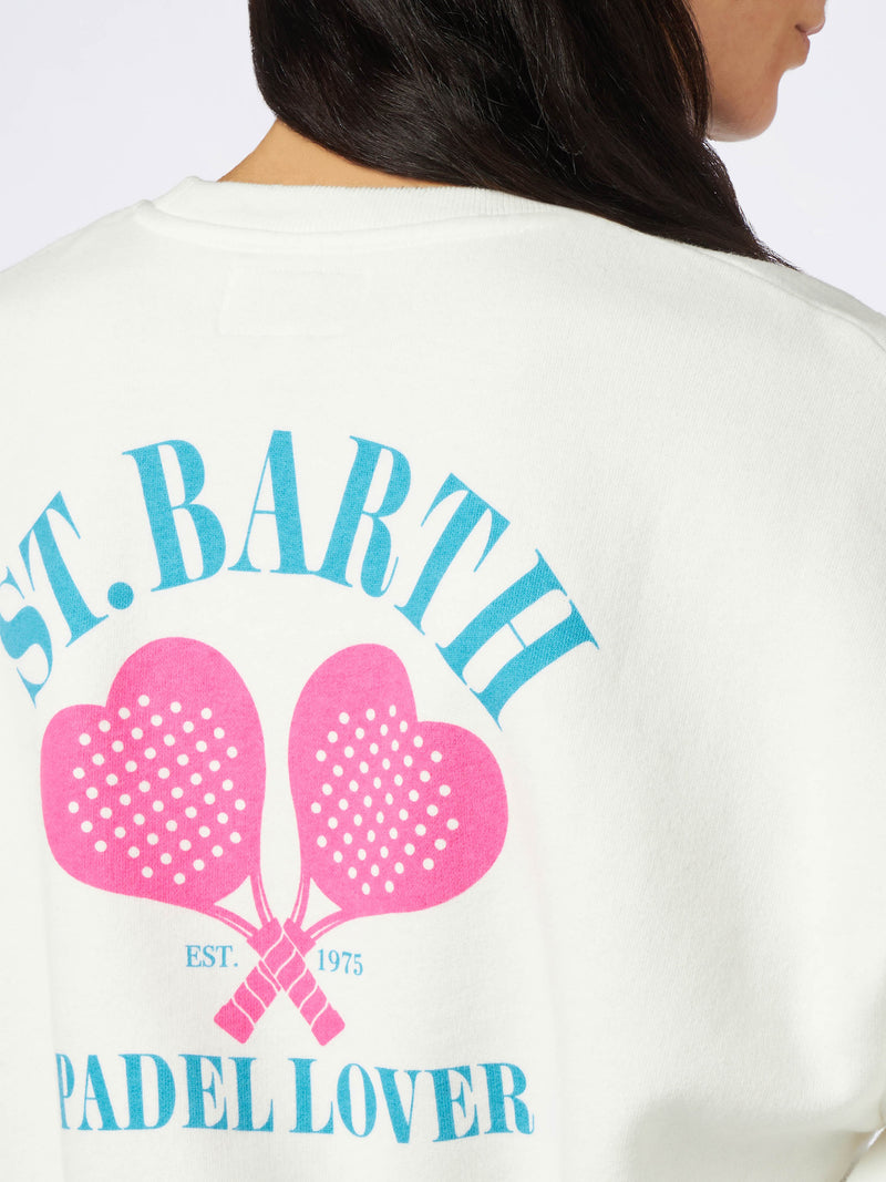 Woman fleece sweatshirt with St. Barth padel lover print