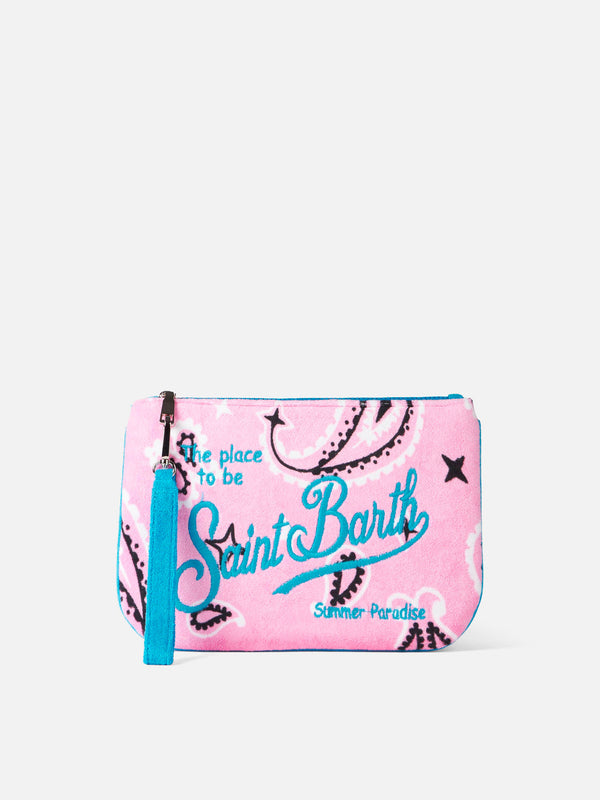 Parisienne terry pouch bag with paisley print