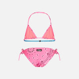 Bikini a triangolo da bambina con stampa bandana rosa fluo