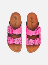 Woman sandals with pink bandanna print