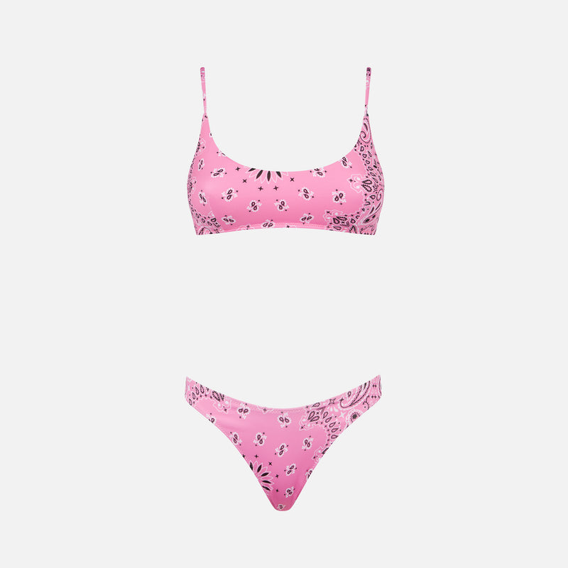 Woman bralette bikini with pink bandanna print