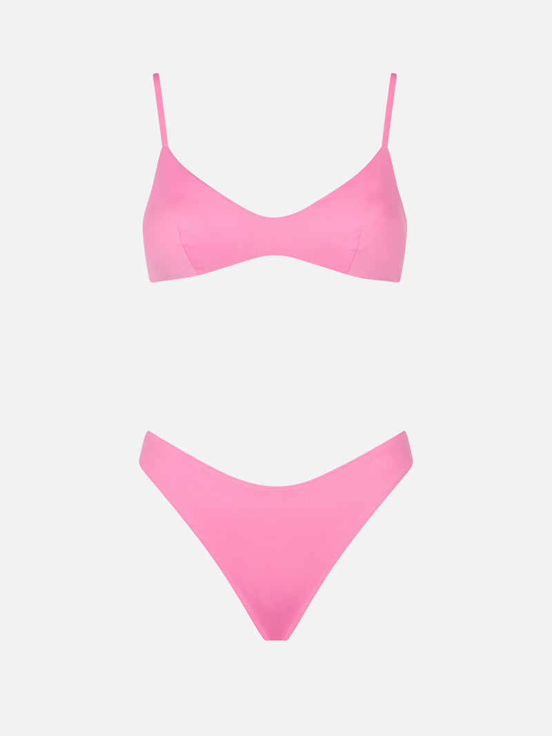 Woman pink bralette bikini