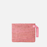 Raffia pink pouch bag with front embroidery