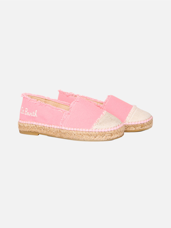 Pink canvas espadrillas with embroidery