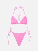Woman fluo pink triangle bikini