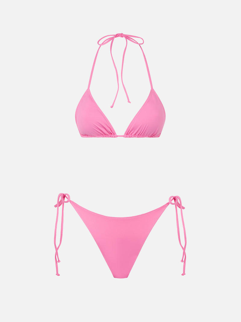 Woman pink triangle bikini