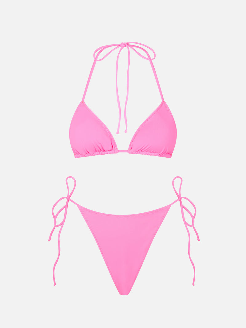 Woman fluo pink triangle bikini
