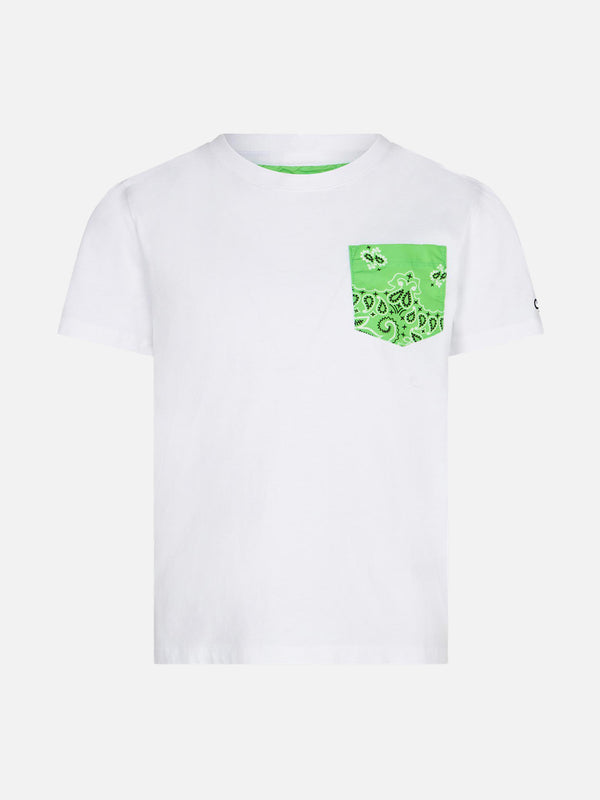 T-shirt da bambino in cotone con taschino stampato bandana verde