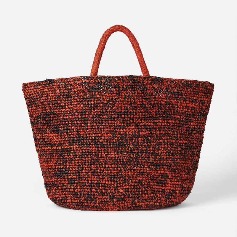 Raffia black and orange bag with front embroidery