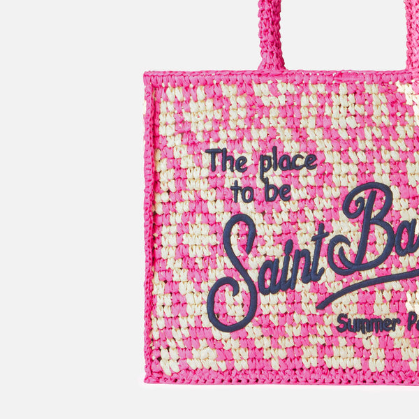 Vanity shoulder raffia bag with Saint Barth embroidery