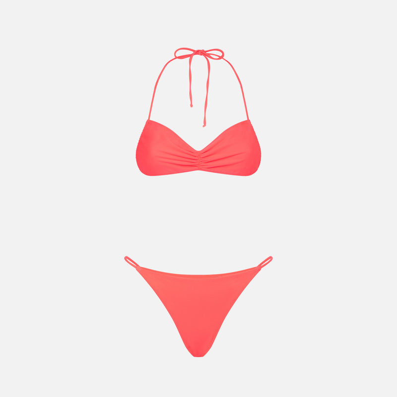 Woman fluo red bandeau bikini