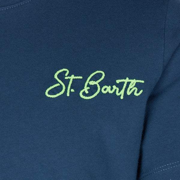 Boy blue cotton t-shirt with St. Barth beach print