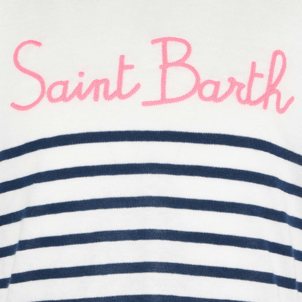 Girl t-shirt with stripes and Saint Barth embroidery