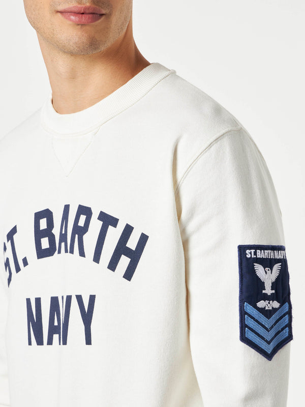 Man white sweatshirt with St. Barth navy print