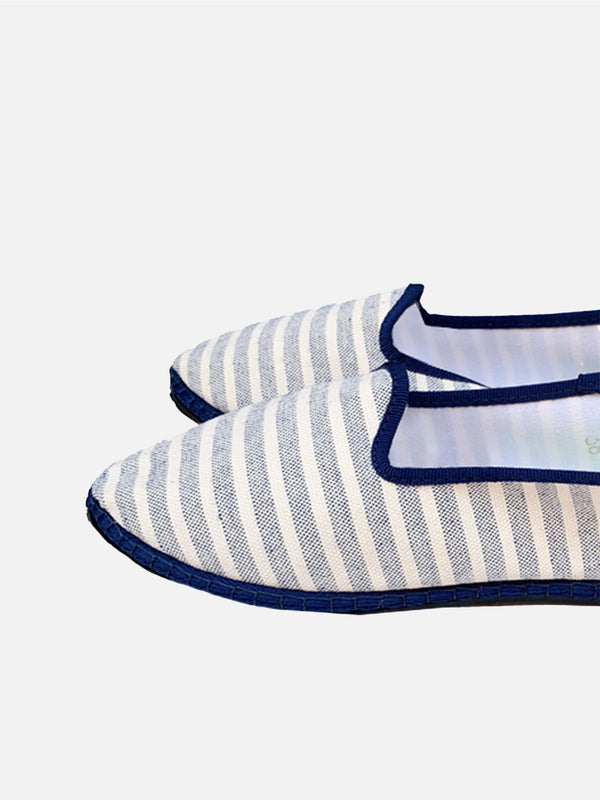 Pantofole friulane in tela a righe blu