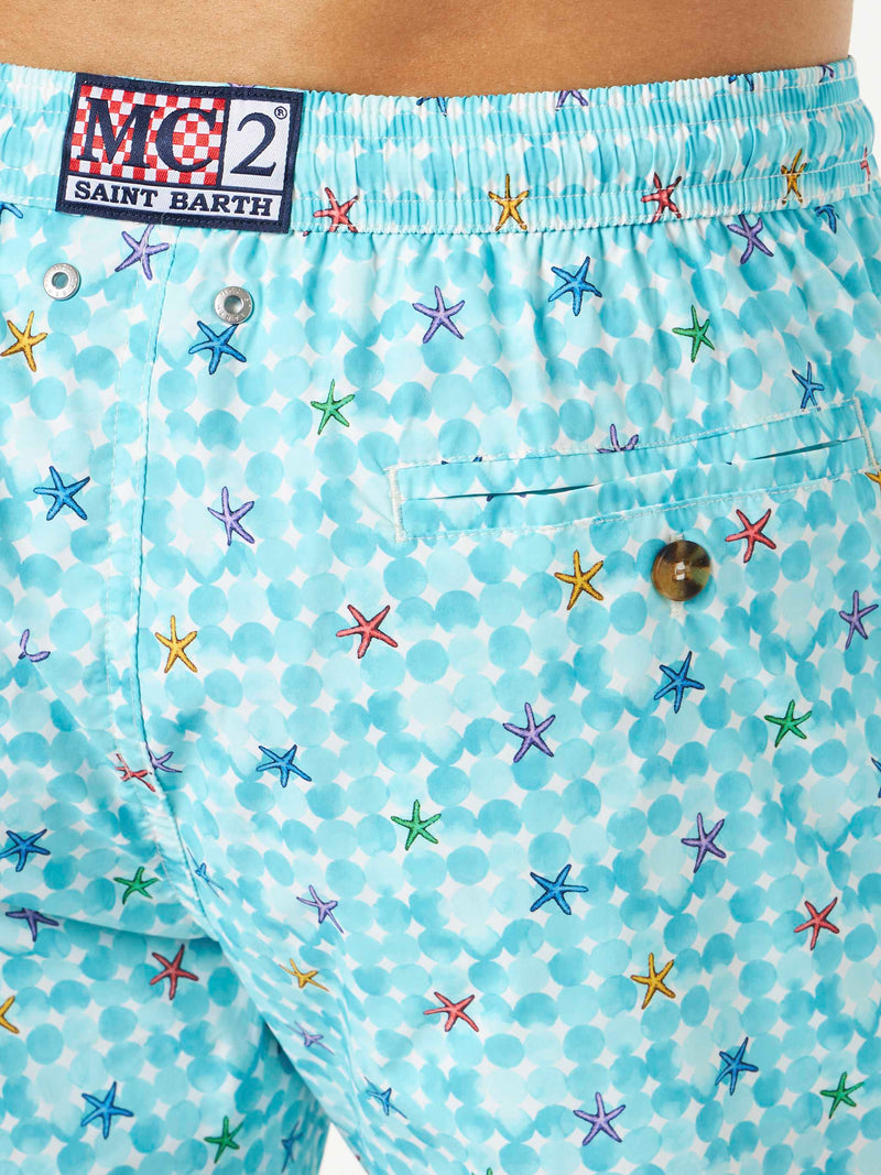 Man light fabric comfort swim shorts with sea star print