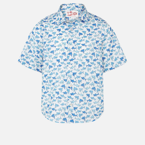 Camicia da bambino con stampa di squali azzurri