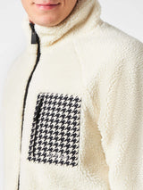 Man white sherpa jacket with check patch pockets