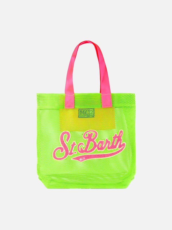 Mesh green shopper bag with front terry patch