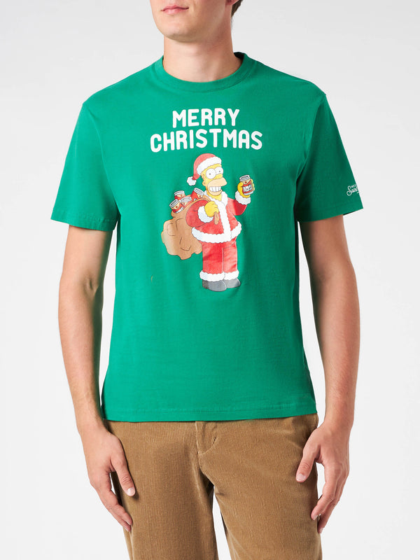 Man heavy cotton t-shirt with Homer Simpson Merry Christmas print | THE SIMPSONS SPECIAL EDITION