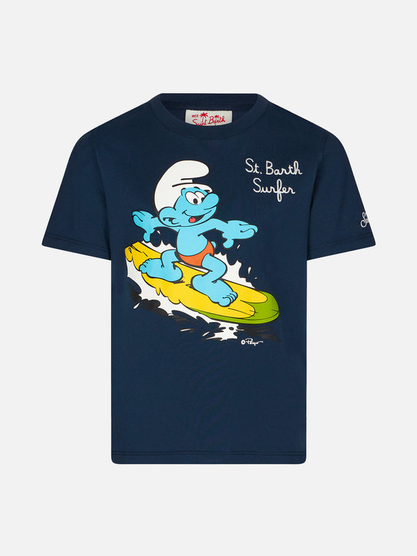 T-shirt da bambino in cotone con Puffo St. Barth Surfer | ©PEYO EDIZIONE SPECIALE