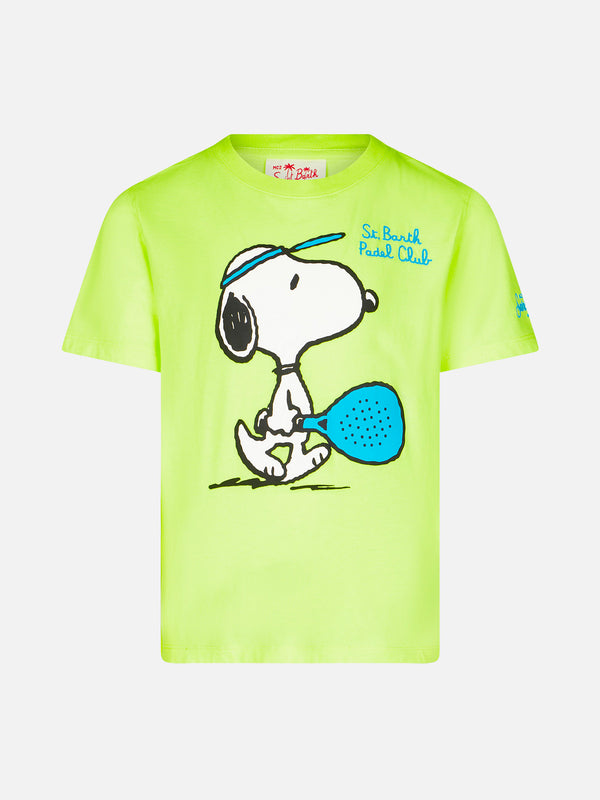 Boy fluo yellow cotton t-shirt with Snoopy Padel print | SNOOPY - PEANUTS™ SPECIAL EDITION