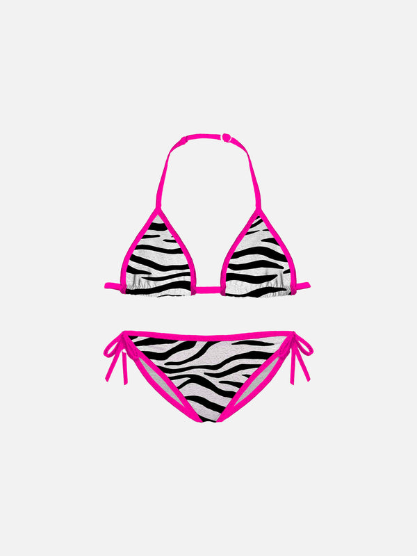 Bikini da bambina a triangolo con stampa zebrata